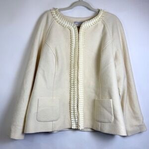 Pendleton Plus Ivory Wool Blend Open Front Jacket Ribbon Trim Cream 3X